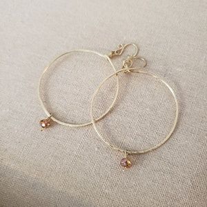 Artisan Gold Hammered Finish Topaz Hoop Earrings